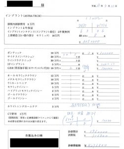 インプラント治療の見積書