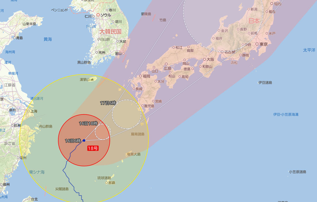 大型で非常に強い台風第18号が接近中