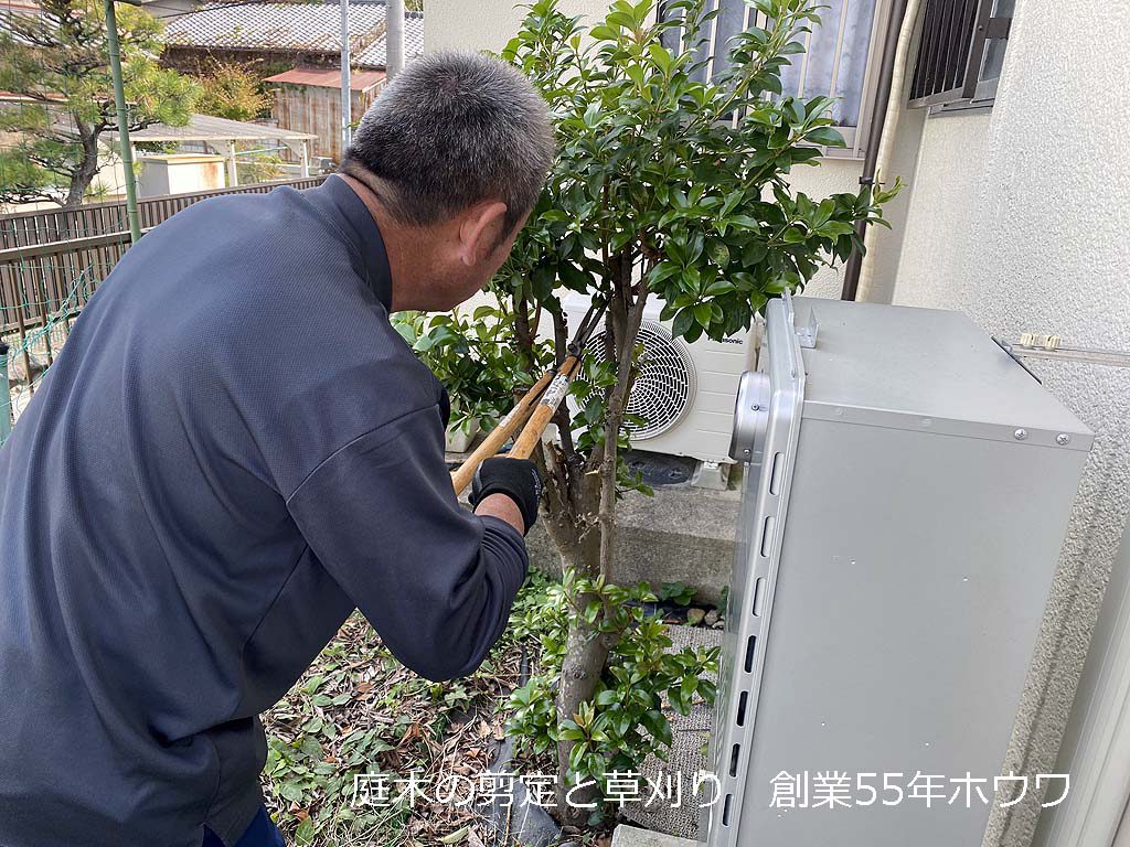 お庭の剪定と草刈りー大和郡山市のご高齢者様宅ー