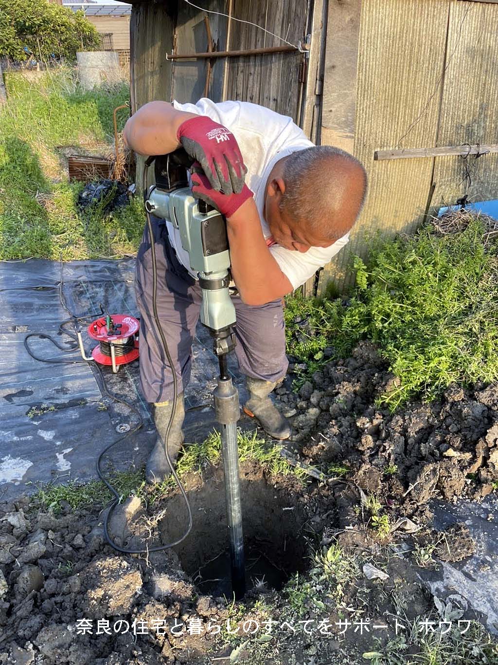 大和郡山市の狭小農園で井戸掘り | 狭い場所でも人力なら井戸が掘れます