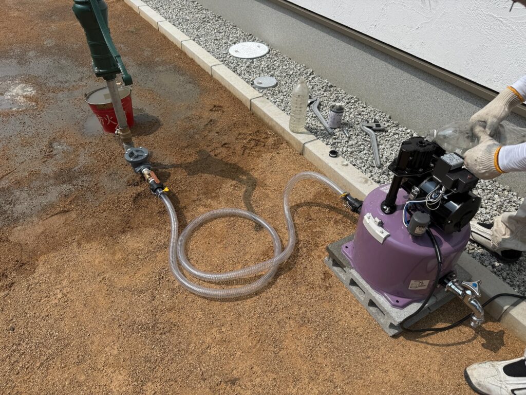 電動ポンプのセット(電動ポンプ一発配管を使用しました)