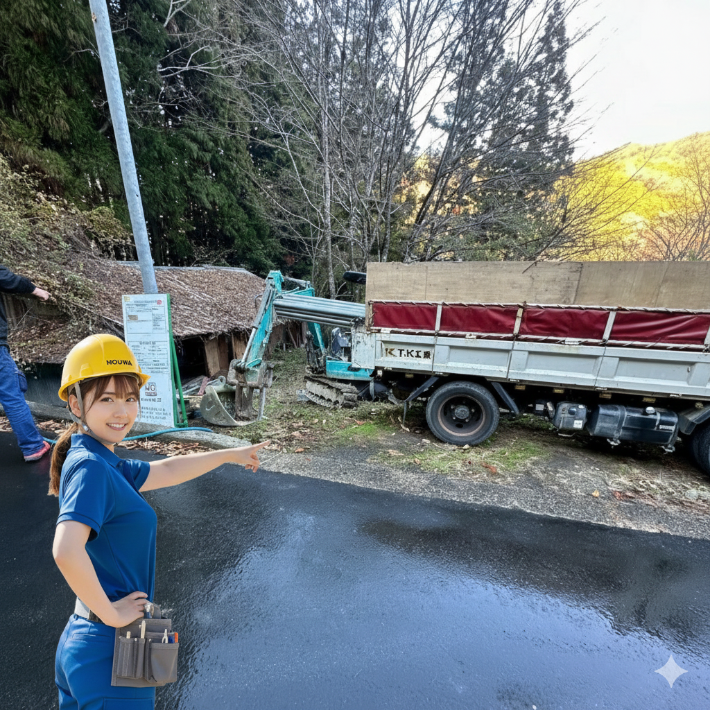 狭い通路での作業開始