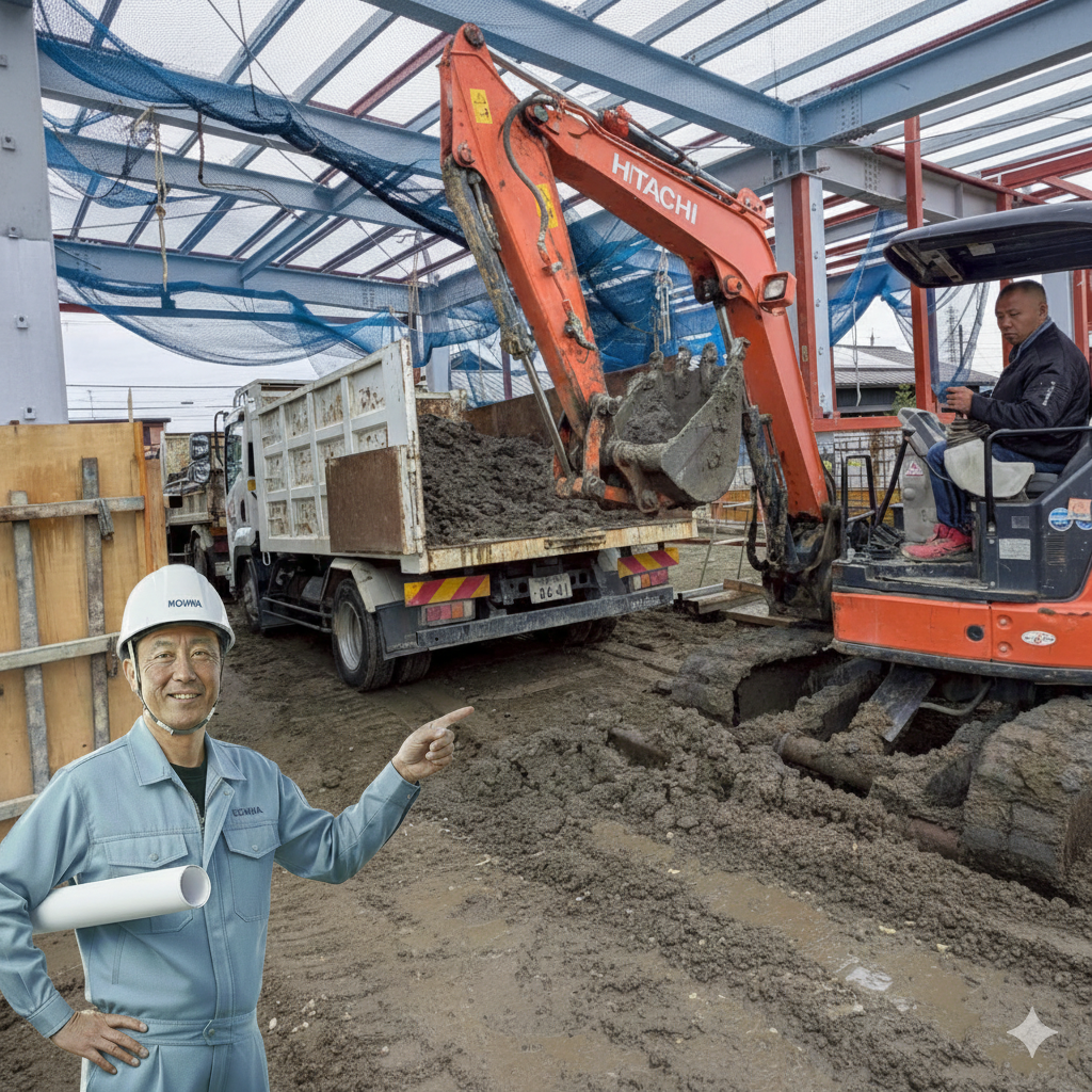 ユンボの往復作業