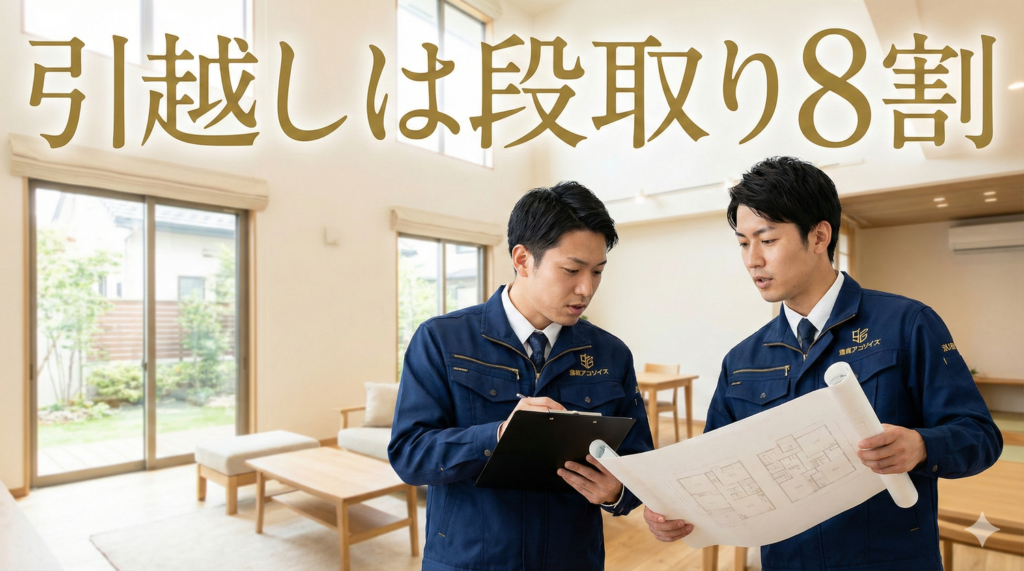 引越しは段取り8割。株式会社ホウワのプロアドバイザー（安田剛将・山手卓）が綿密な準備・段取りを行う様子を表現したアイキャッチ画像