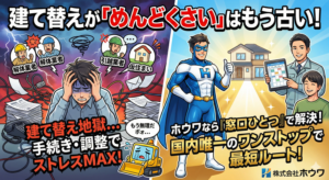 家の建て替えの面倒な手続きをワンストップで解決する株式会社ホウワのサービス紹介図