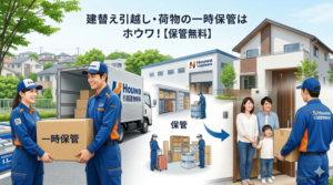 建替え引越しに伴う荷物の一時保管・トランクルーム無料サービスを提供するホウワ引越建物解体