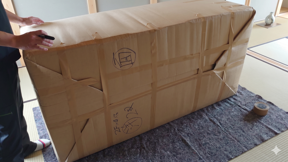 巻きダンボールを使用した丁寧な家財梱包